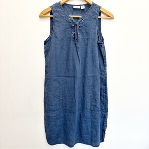 Adrienne Vittadini 100% Linen Dress Blue Medium Sleeveless Pockets Beach Summer